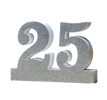 Numero 25 Decorazione topper argento per il 25 esimo anniversario ottimo per compleanni o feste di anniversario con strass e brillantini. 